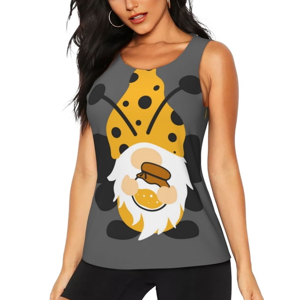 Fotbe Bee Gnome With Sunflower Blusas Sin Mangas para Mujer – Estilo Casual, Corte Suelto, Slim-Fit, Cuello Redondo Deportivo, Tops de Verano para Gimnasio y Yoga-XX-Large