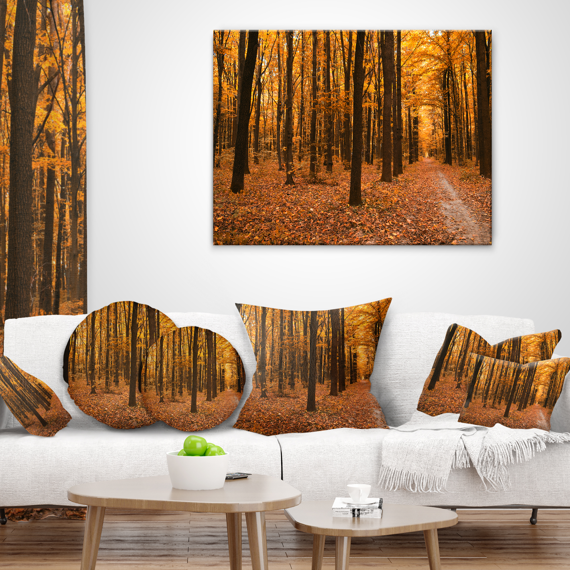 Designart Yellow Trees and Fallen Leaves - Modern Forest Throw Pillow - 18x18