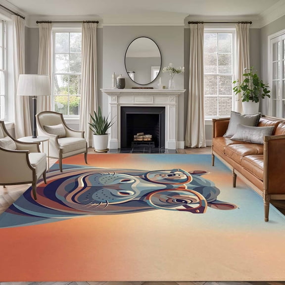 Orange Blue Hippocampus Area Rug 8x10 Washable Rug Non Slip Funny Animals Modern Art Large Area Rug Soft Stainresistant Indoor Floor Carpet for Living Room Bedroom Home Office Dining Room Nursery