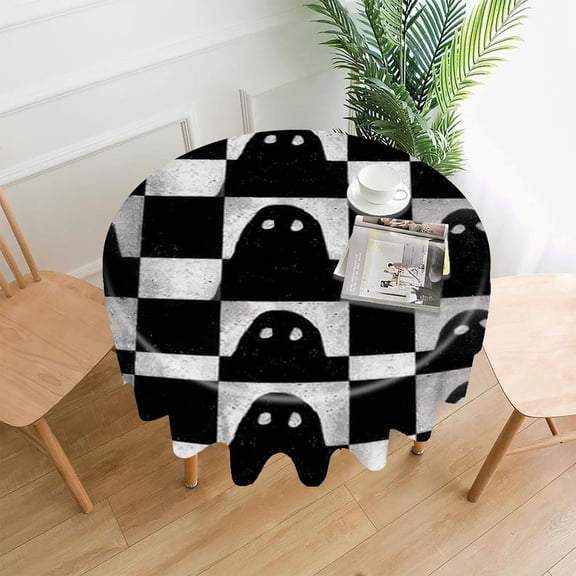 RKSupls 60 Inch Round Tablecloth, Ghost Checkerboard Premium Polyester Straight Edge Wrinkle Resistant Washable Table Cover for Party Home Dining Decor