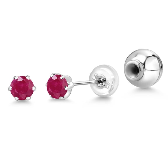 Gem Stone King Platinum Red Ruby Stud Earrings for Women Men (0.70 Cttw, Gemstone July Birthstone, Round 4MM)