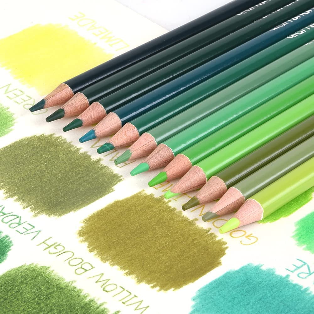 qianshan 12 Green Colored Pencils Oil Based Pre-sharpened Wooden Colored  Pencil Set for Adults Coloring Books Drawing Sketching Art Supplies, No  Duplicates 12 green pencils