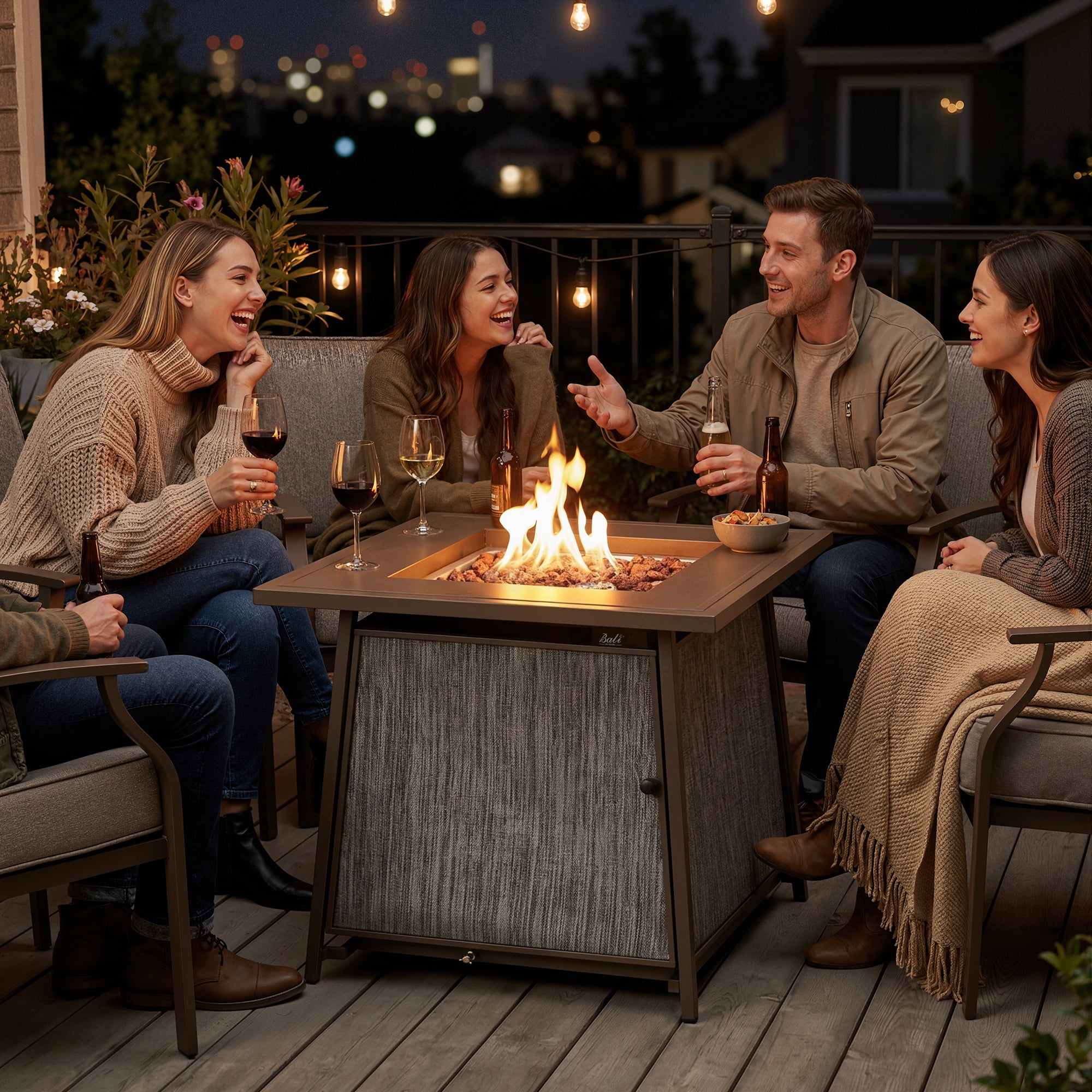BALI OUTDOORS 28" Gas Fire Pit Table with Metal Lid and Lava Rocks, 50,000 BTU / Gray