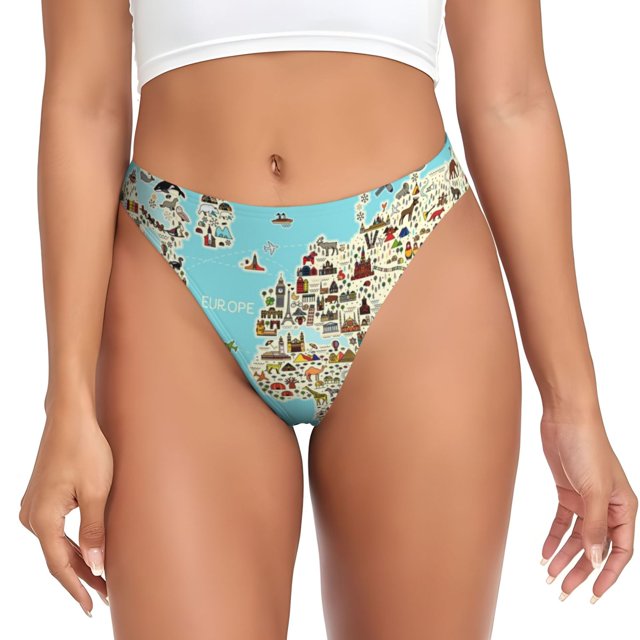 Balery World Travel Line Icons Map Tangas de Algodón para Mujer con Estampado – Ropa Interior Sexy, Transpirable, G-string-4X-Large