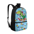 thumbnail image 2 of Binienty Cartoon Dinosaur Skateboard Kids Backpack for Boys Girls 4-9, 17 Inch Large Capacity School Bookbag with Adjustable Shoulder Straps Front Zipper Pocket for Primary School, 2 of 6