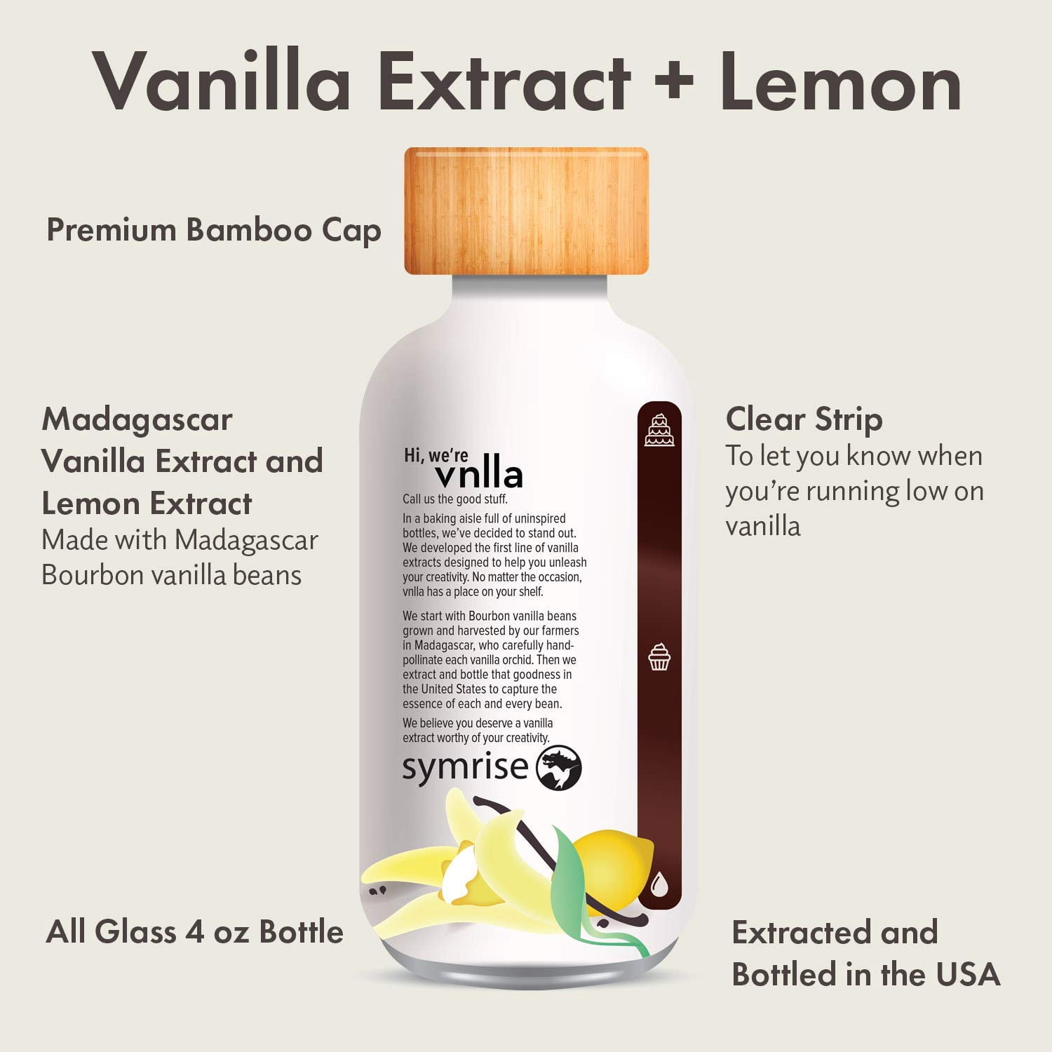 All Natural Vanilla Extract + Lemon 4oz - vnlla Extract Co. - Sustainably Sourced from Madagascar | No Artificial Flavors, Colors or Added Sugar |Perfect for Baking Cake, Cookies, And Bread.