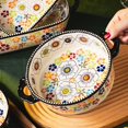 thumbnail image 4 of Large-capacity High-temperature Household Baking Dishes Vintage Underglaze Tableware Deep Dinner Plate with Handle, 4 of 6