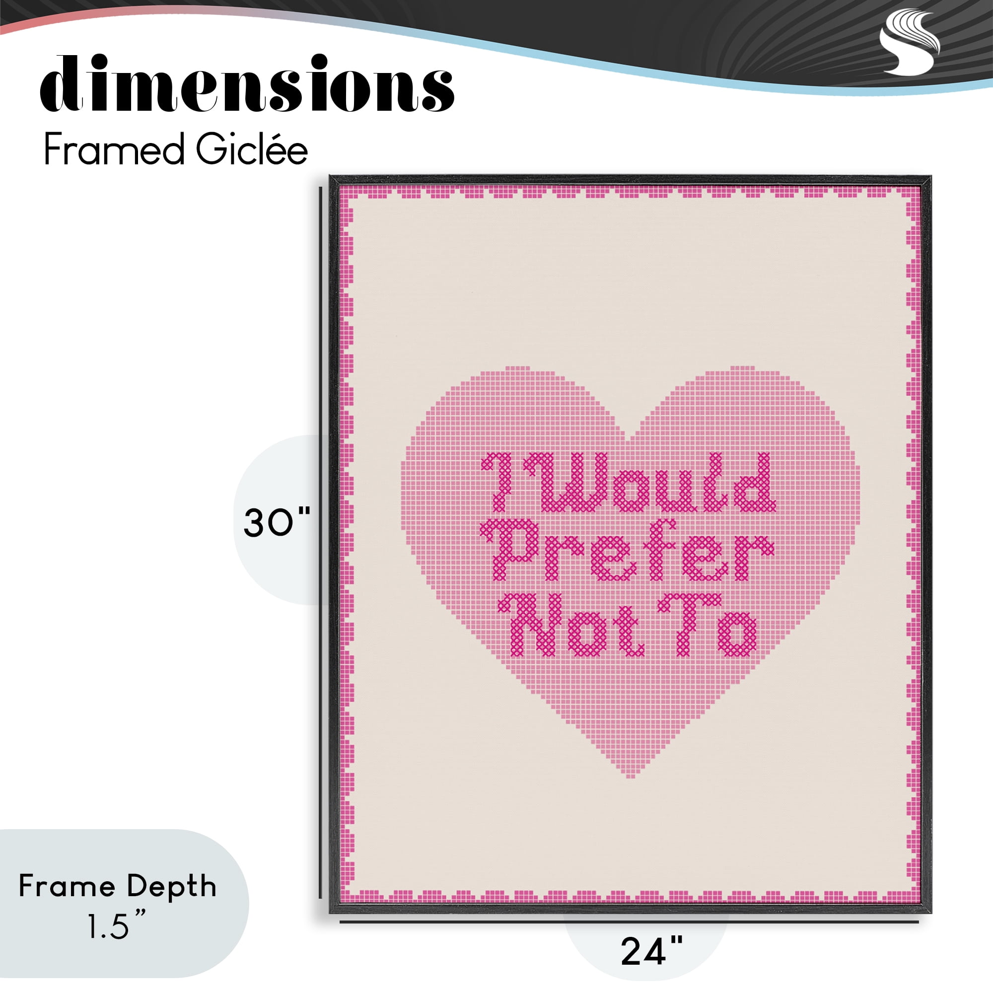 Stupell Industries I Would Prefer Not To Pink Heart Black Framed Giclee Art, design by Lil' Rue