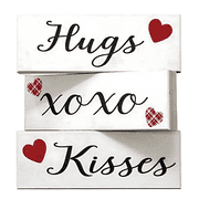 Hugs and Kisses Signs, 3pc Wooden Block Set, Valentine's Day Decor