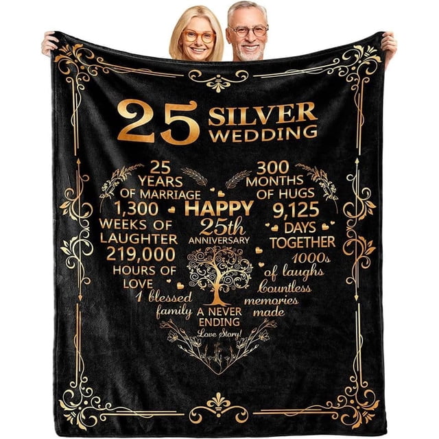 LHSHID Personalized Wedding Anniversary Blanket 25th Anniversary Blanket 25 Years Anniversary Silver Wedding Gifts for Couple Parents 25th Wedding for Wife Her Husband Him 30"x40"