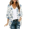 thumbnail image 3 of JURANMO Lightening Sale! Womens Plus Size Clothing Summer Kimono 2025 Floral Print Puff Sleeve Cardigans Loose Cover Up Chiffon Cardigan Casual Blouse Tops Multicolor XL, 3 of 5