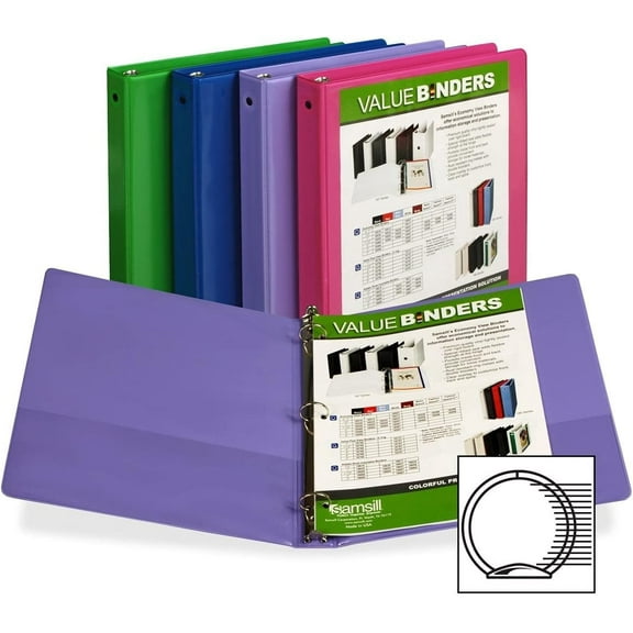 Samsill Economy 2-Pocket Round Ring View Binders (SAM18399), 1-Inch, Assorted Colors - Single Binder