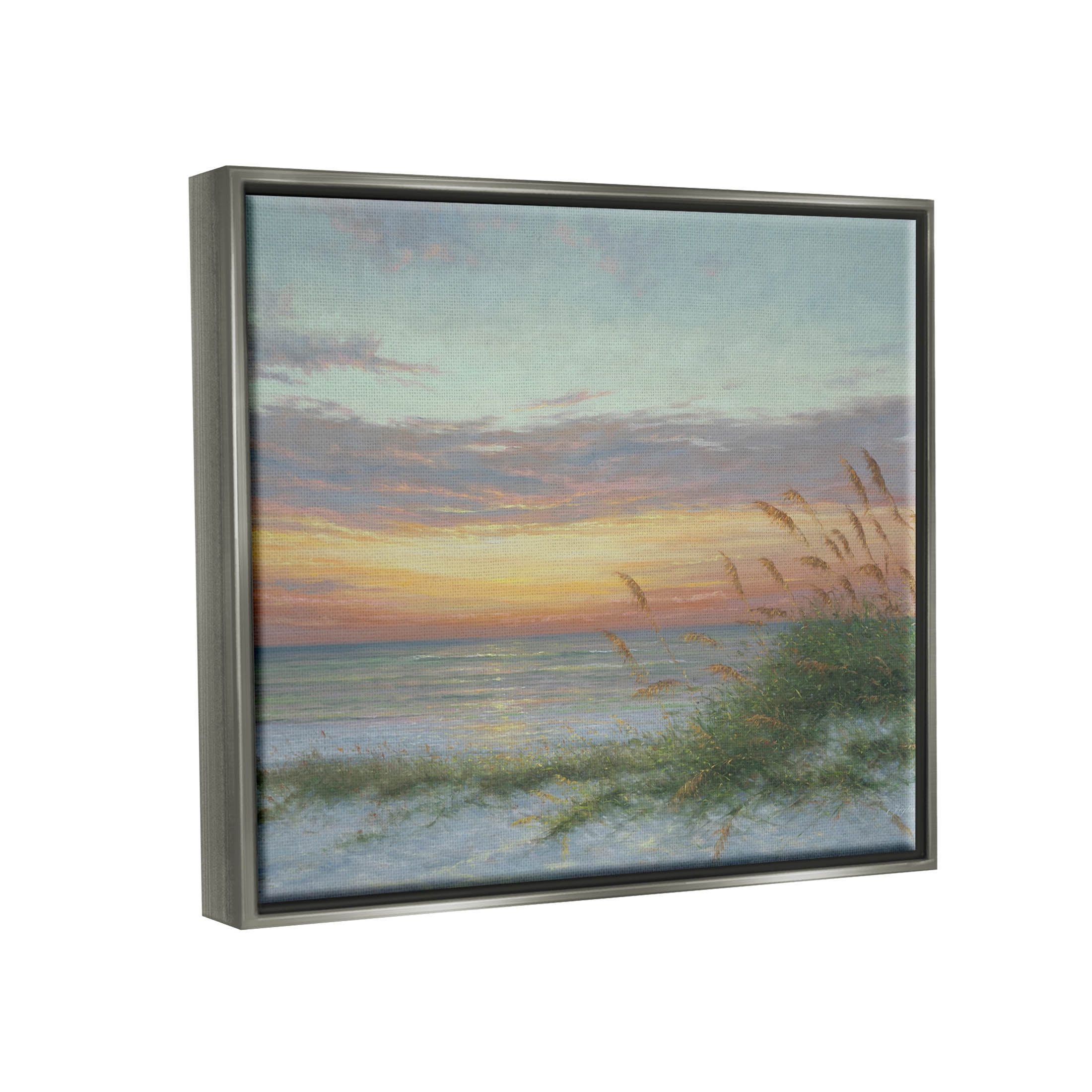 Coastal Beach Summer Sunset Landscape Painting Luster Gray Framed Art Print Wall Art