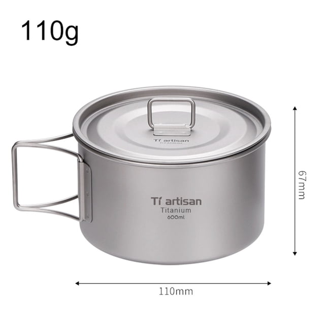 Titanium Bowl with Folding Handle Camping Bowl Dinner Food Container Outdoor Pan