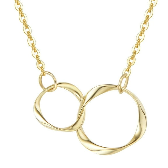 Fanci Me 14K Real Gold Necklace for Women Two Interlocking Eternity Circles Mother Daughter Necklace Fine Jewelry Anniversary Birthday Gifts for Women Mom Wife Her