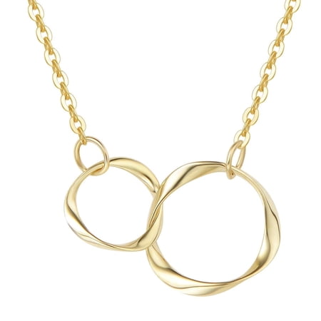 Fanci Me 14K Real Gold Necklace for Women Two Interlocking Eternity Circles Mother Daughter Necklace Fine Jewelry Anniversary Birthday Gifts for Women Mom Wife Her