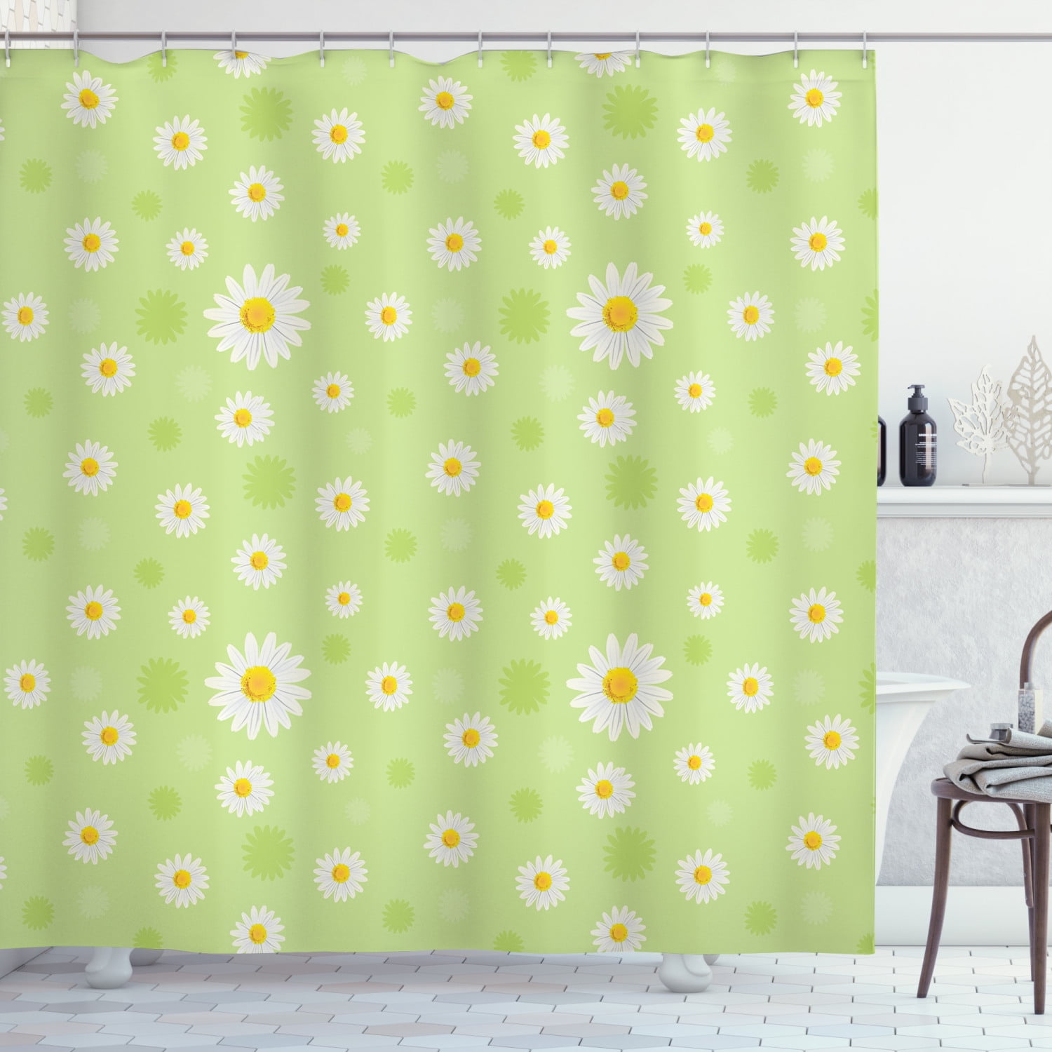 Ambesonne Yellow and Green Shower Curtain, Spring Daisy, 69"Wx84"L
