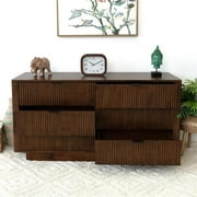 Carla Mid Century Modern Solid Wood Walnut Dresser with 6 Drawers