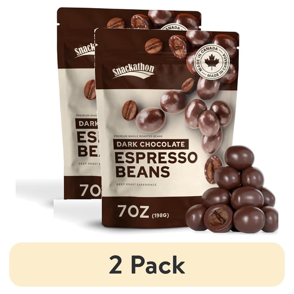 (2 pack) Snackathon Dark Chocolate Covered Espresso Beans, Rich & Bold Gourmet Candy Snack , 7 Ounce
