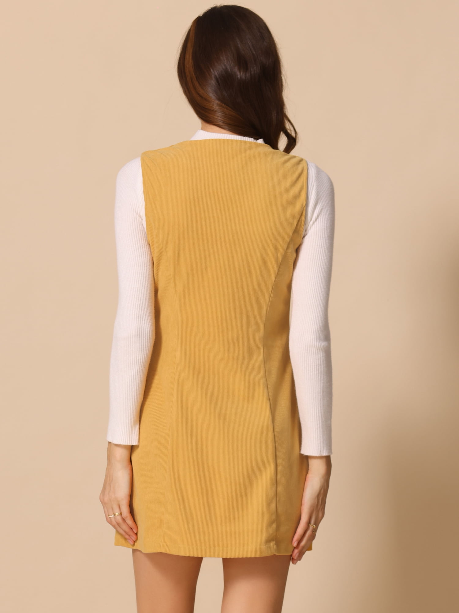 DARING DIVA Corduroy Button Down Pinafore Overall Dress L Dark Yellow