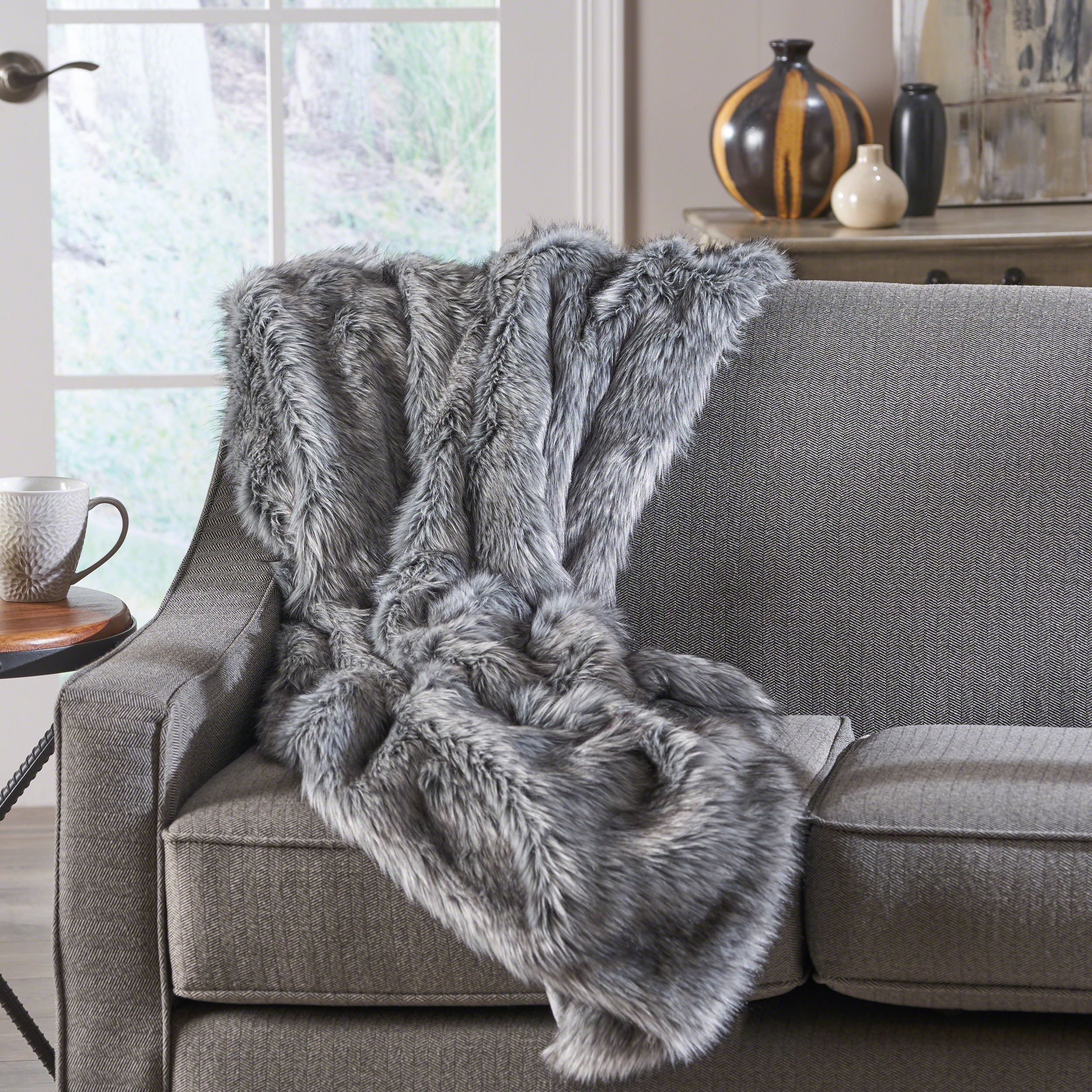 Laraine Dark Grey And Light Grey Streak Faux Fur Throw Blanket Walmart Com Walmart Com