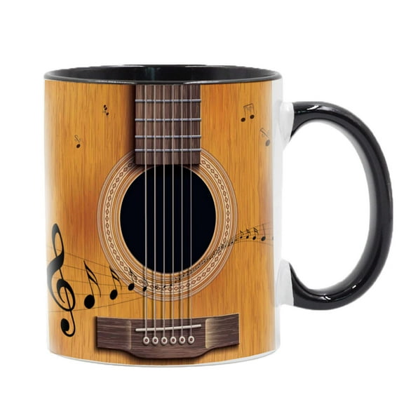 Guitar Coffee Mug, Novelty Guitar Pattern Mug Gifts for Guitar Enthusiasts - 3.77In Ceramic Guitar Coffee Cup, Birthday Gifts(A)