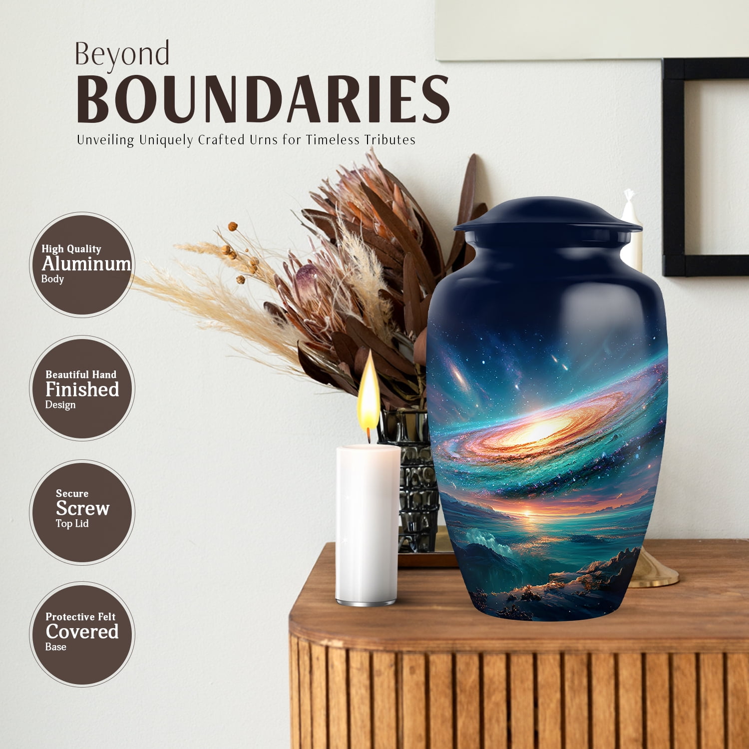 JAGASY Green Galaxy Combo Urn Set of 5, Dark Blue Small Urns for Human Ashes Keepsake, Galaxy Nebula Decorative Urns for Daughter, Cosmic Memorial Cremation Urn for Son, (1 Large, 10" & 4 Small, 3")