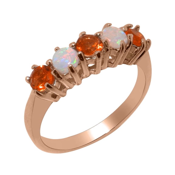 LBG British Made 14k Rose Gold Natural Citrine & Opal Ladies Eternity Ring - 33 size options - Size 10