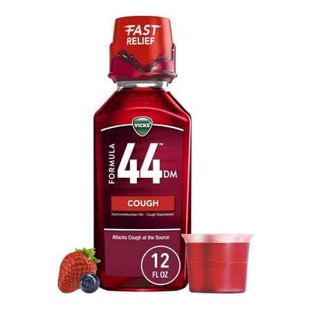 Vicks Formula 44 DM Cough Liquid, Cough Medicine for Adults, Berry, 12 fl oz