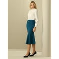 thumbnail image 3 of DARING DIVA Women Fishtail High Waist Belted Work Midi Mermaid Skirts S Lake Blue, 3 of 6