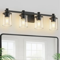 YANSUN 4-Light Black Bathroom Vanity Light, Modern Over-Mirror Fixture with Clear Glass Shades