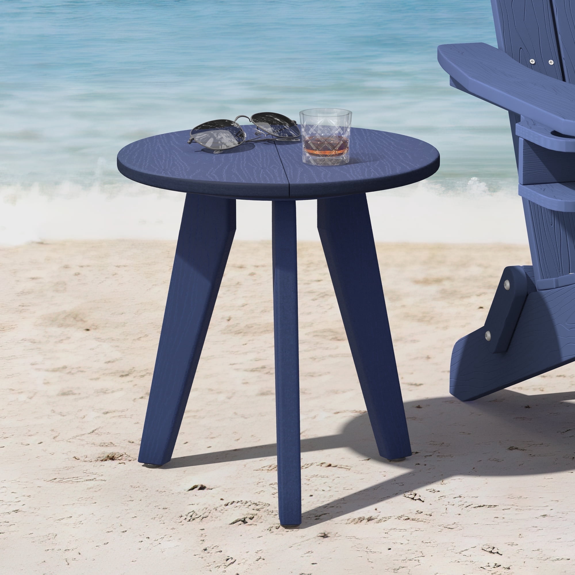 Dycanpo Outdoor Side Table for Patio, Small Round End Table Weather-Resistant for Living Room, Bedroom, Navy