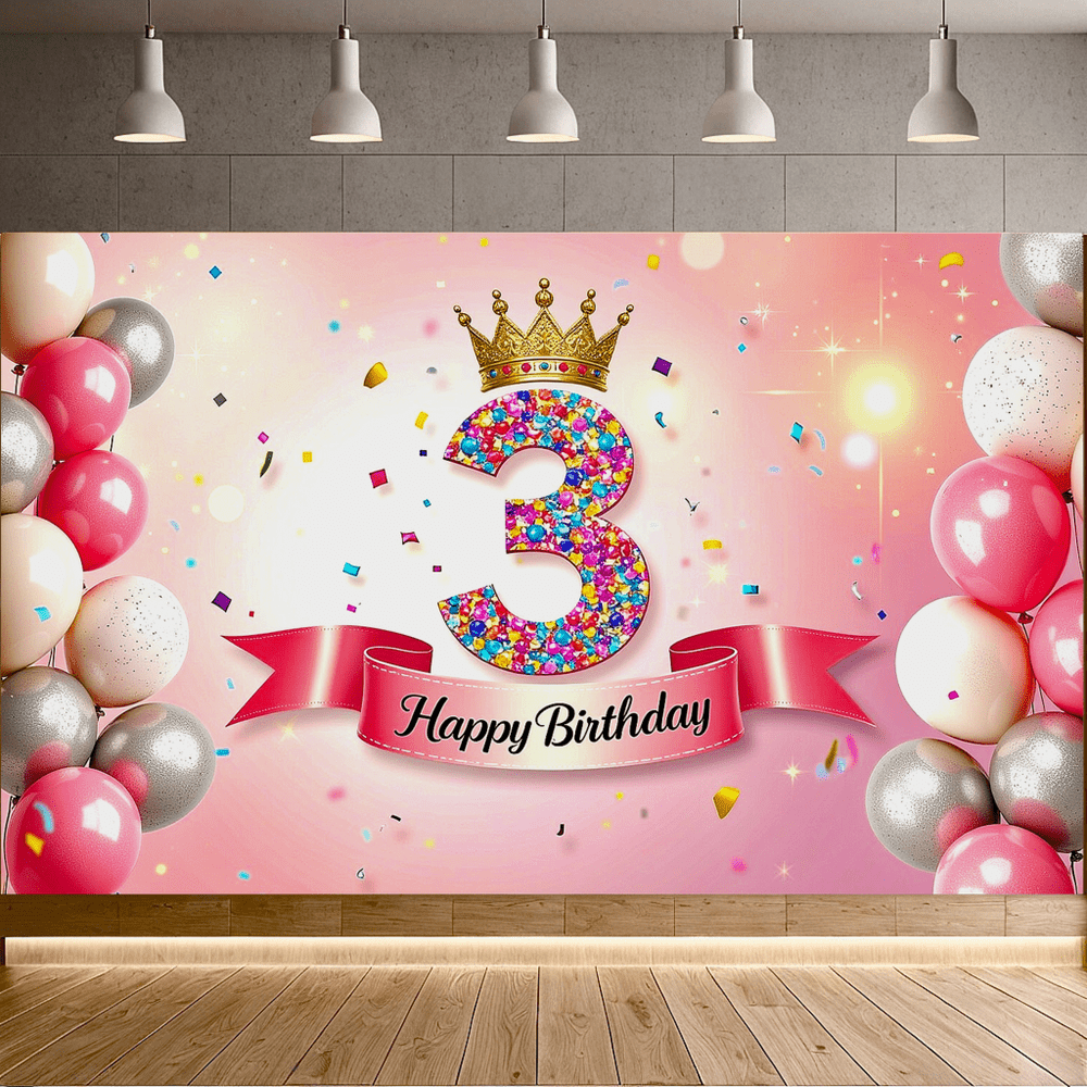 Happy 3rd Birthday Banner – Rosa Glitzer Hintergrund-Banner 150x90 Cm Für Mädchengeburtstag | Partydeko Tischdeko