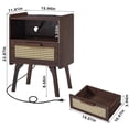 thumbnail image 2 of LELELINKY 2pc Rattan Nightstand with Charging Station, Boho Bedside Table with Handmade Drawer & Open Shelf for Bedroom, Walnut, 2 of 7