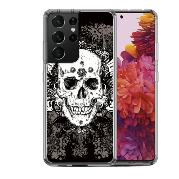 Shockproof Hybrid Bumper Phone Case for Samsung Galaxy S21 Ultra, by OneToughShield ® - Grunge Skull