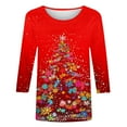 thumbnail image 5 of Lopecy-Sta Women's Christmas Neon Christmas Tree Graphic 3/4 Sleeve T-Shirt, Casual Crew Neck Cotton Top, Loose Festive Holiday Shirt for Women Red 2XL, 5 of 5