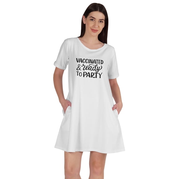 Inkmeso Vaccinated & Ready To Party T-Shirt Casual Scoop Neck Tunic With Pocket