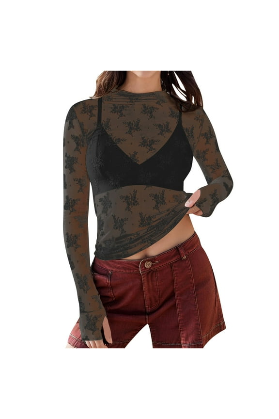 Women Lace Bolero Shrug See Through Floral Print Slim Cardigan Sheer Mesh Cropped Y2K Going Out Tops (Black,S)