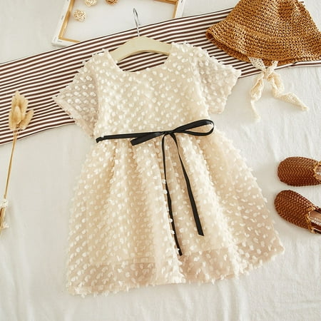 

Tking Fashion Toddler Kids Baby Girls Patchwork Bow Summer Princess Dress Clothes Beige 100