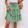 thumbnail image 2 of Morttic Women's Floral Print Ruffle Hem A-Line Mini Skirt – Drawstring Elastic Waist, Tiered Flowy Seaside Vacation Wear Green，XL, 2 of 4
