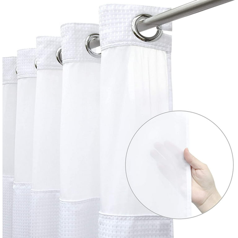 Afuly White Hookless Shower Curtain with Snap in Liner, Waffle