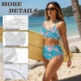 thumbnail image 5 of Garronmavis Women's High Waisted Bikini Set Crisscross Tie Back Floral Print 2 Piece Bathing Suit Twist Front Tummy Control Swimwear Summer Beachwear, 5 of 6