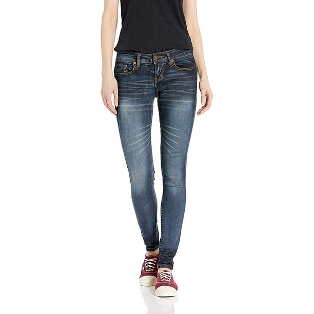 Cute Teen Girl Jeans Juniors Low Rise Waisted Butt Shaping Skinny Dark