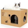 thumbnail image 1 of Casa de cartón para gatos con 2 almohadillas para orejas para rascar, cama grande para gatos rascado, 1 of 6
