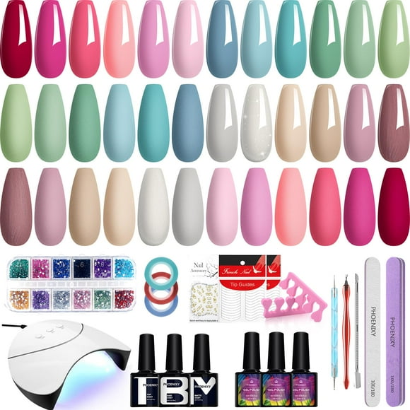 Kit de esmaltes de uñas en gel PHOENIXY con luz UV, 36 colores, 8 ml