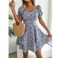 thumbnail image 6 of Floral Print V-Neck Short Sleeve Casual Dress for Women Lightweight Summer Mini Dress Polyester Comfortable Daily Wear Party Wedding Holiday, 6 of 9