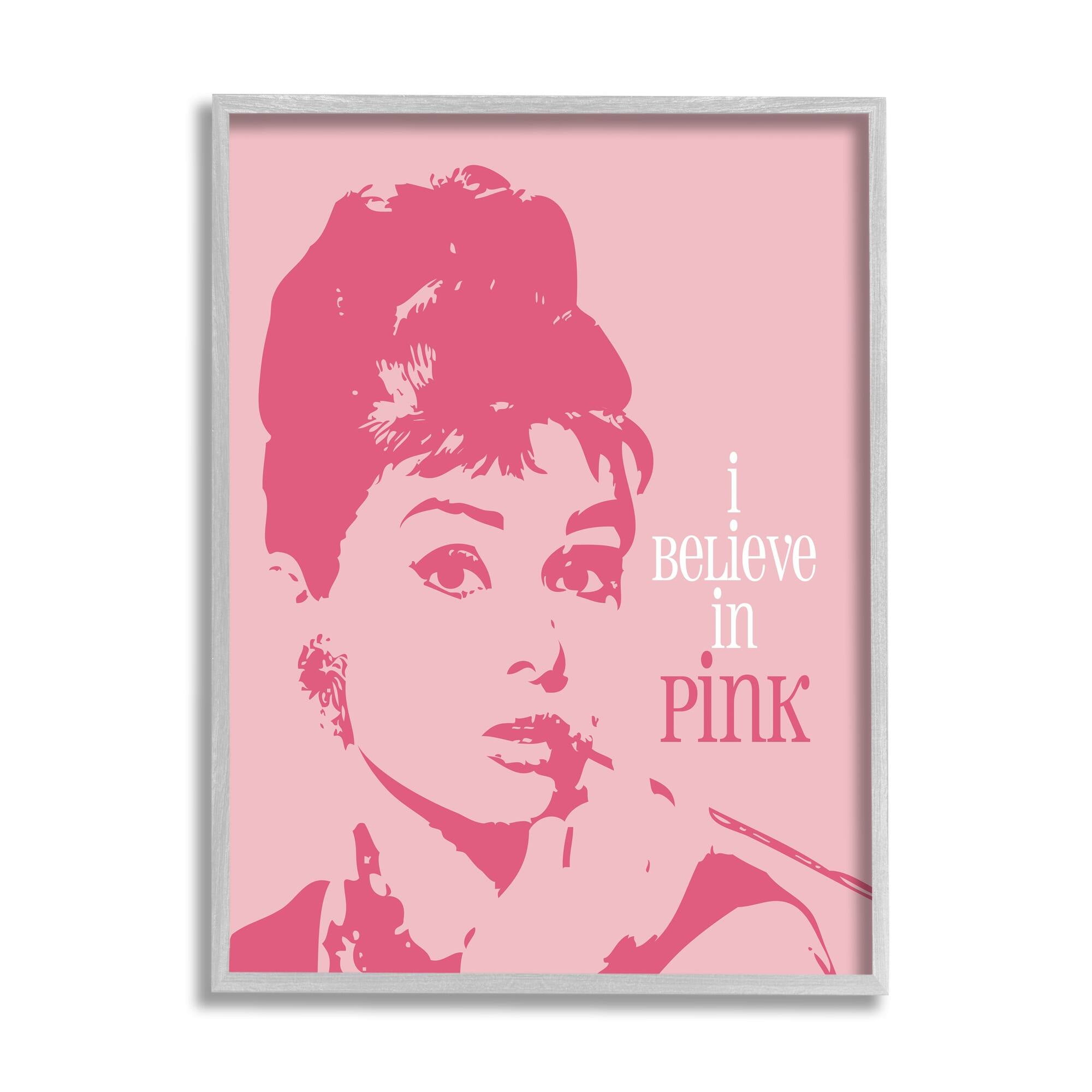 Stupell Industries Believe In Pink Audrey Hepburn Actress Text Design Framed Wall Art, 16 x 20, Design by Ioana Horvat