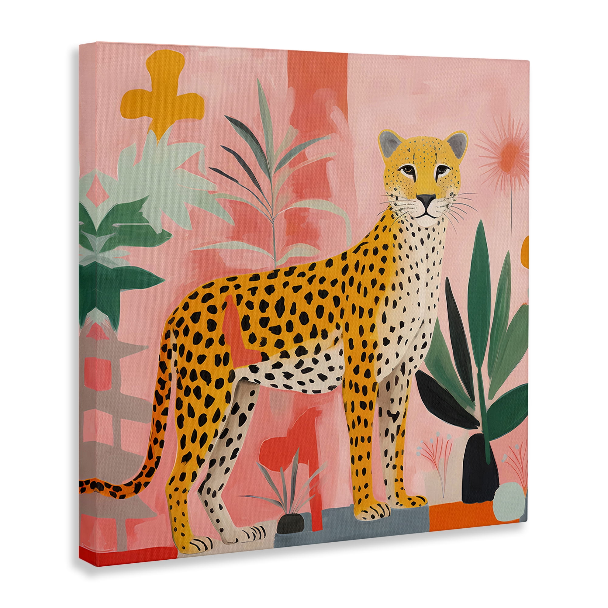 Stupell Industries Standing Leopard & Plants Animals & Insects Painting Gallery Wrapped Canvas Art Print Wall Art, 36 x 36