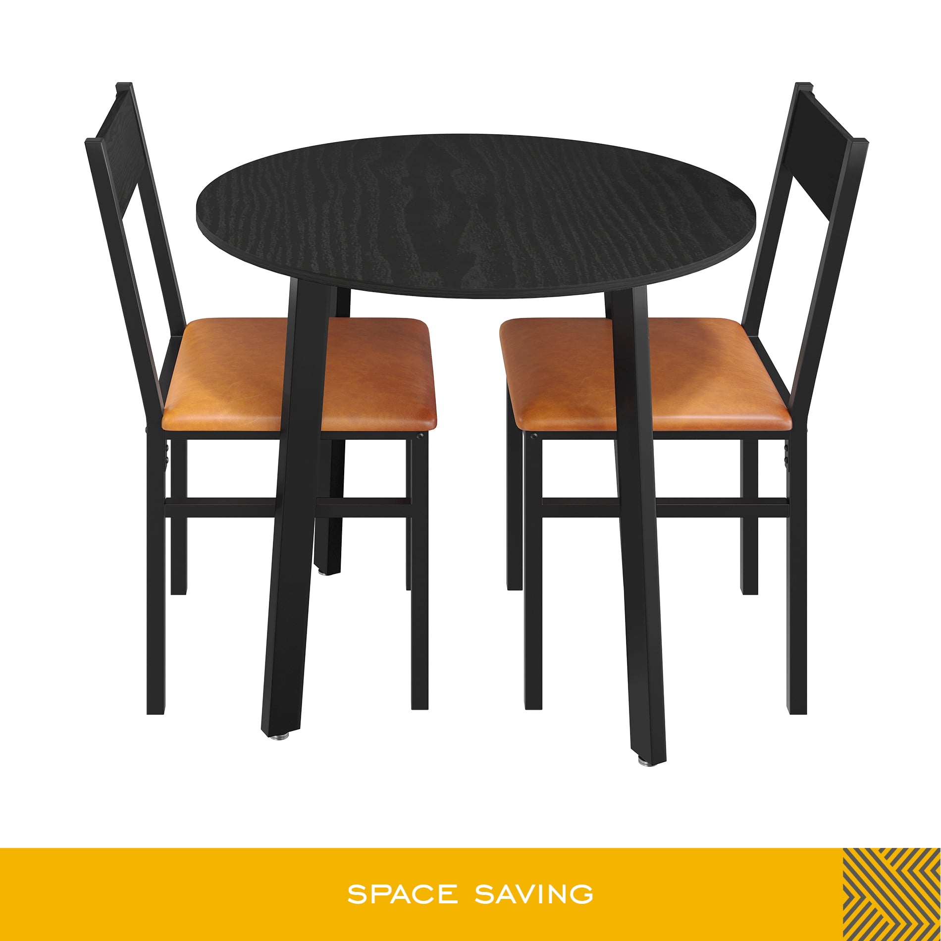 FITUEYES 3 Piece Modern Dining Table Set, Black/Vintage Orange