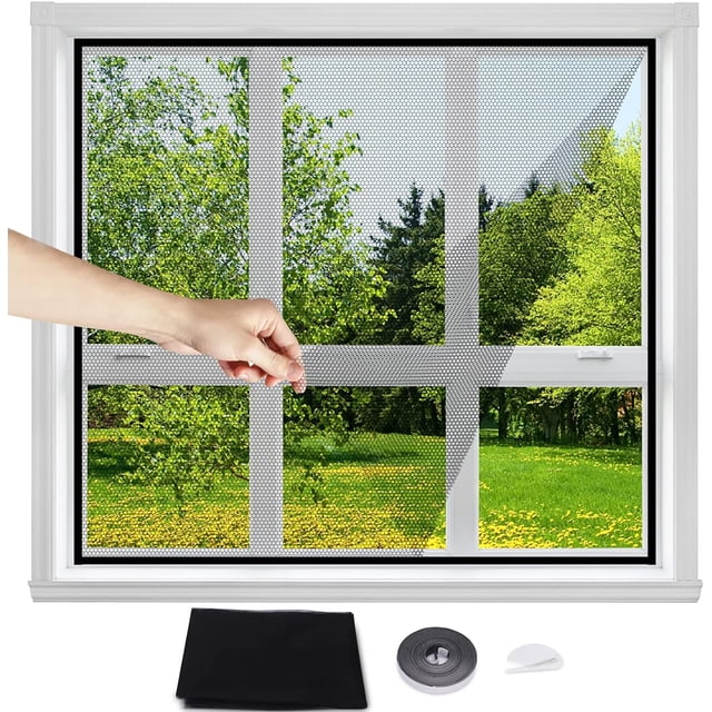 No requiere perforación, incluye tiras adhesivas resistentes y herramienta de corte, tamaño personalizable (negro, 1) Mosquitera ajustable para ventana